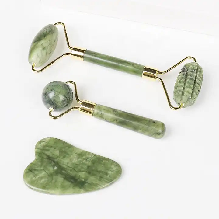Jade roller gua sha stone set